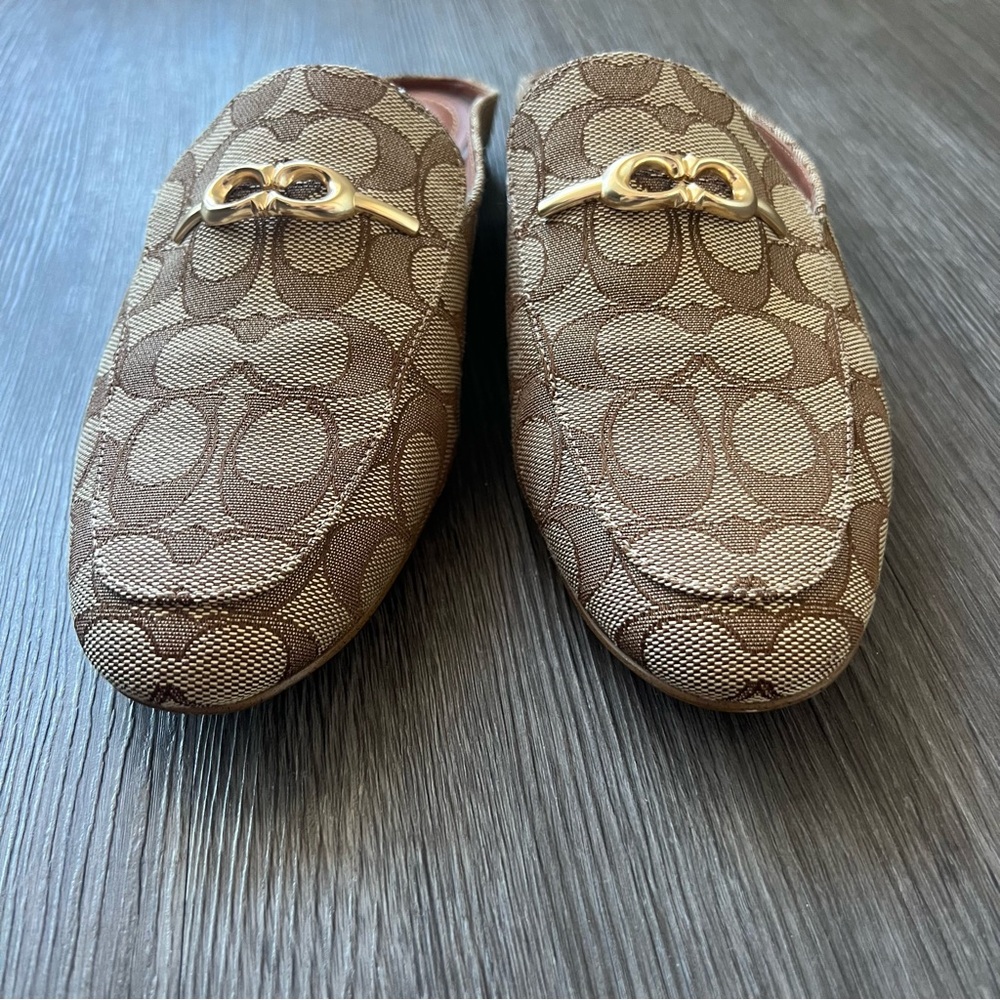 COACH Sienna Signature Logo Print Slide Mule Women's Size 7.5 Shoe Khaki Saddle - Picture 4 of 9